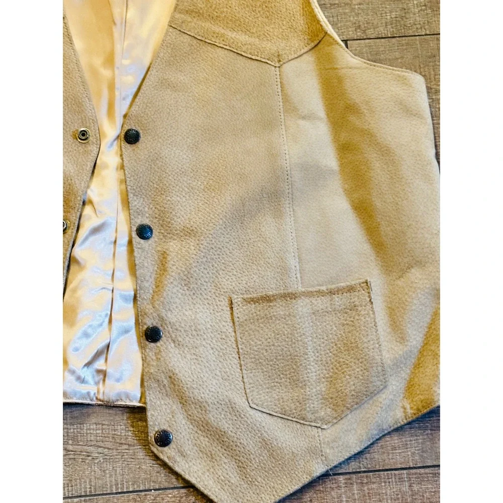 Davis James Vintage Mens Tan Leather Western Vest Made in USA Size 46R Cowboy